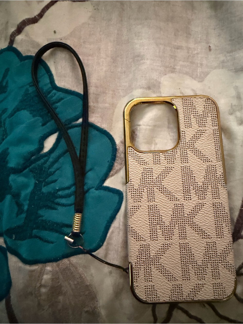 Michael Kors Beige Logo Phone Case with Wrist Strap